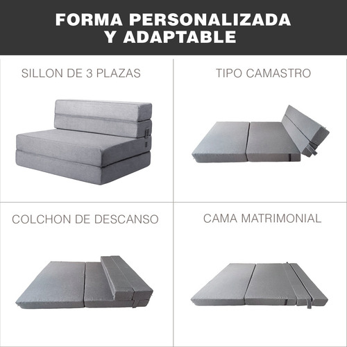 Sofá Cama Matrimonial Plegable, Colchoneta Con Soporte Firmé Color Gris claro