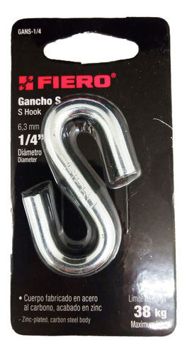 Gancho Para Cable Tipo S De 1/4 Cap 38 Kg Fiero Gans-1/4