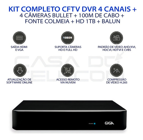 Kit completo de cámaras Cftv Giga 4: graba y visualiza por aplicación
