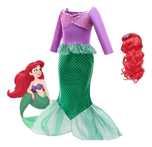 1 Disfraz De Princesa #2pcs De La Sirenita Ariel For Niña