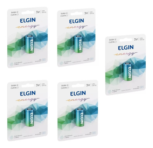 5x Baterias Pilha 3v Cr123a Elgin Original Sensor Alarme