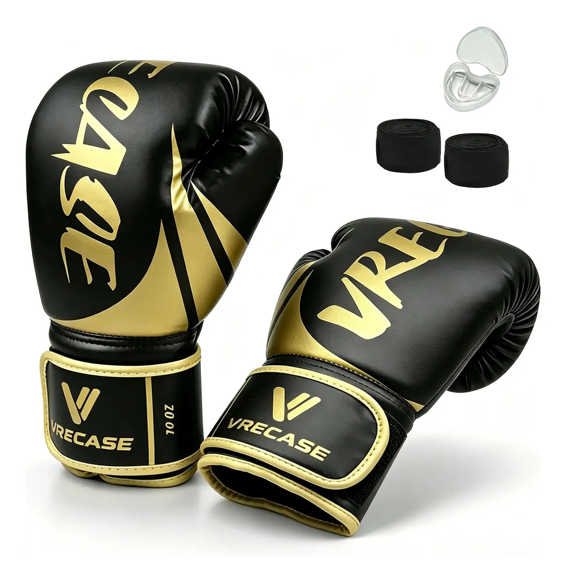 Guantes De Boxeo Profesionales Vrecase Con Protector Bucal, Aptos Para Boxeo Y Kickboxing,Strap Velcro 10-14 Oz, Negro Mate