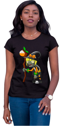 Negra Playera Panda Plantas Vs Zombies Brujo Mermelada