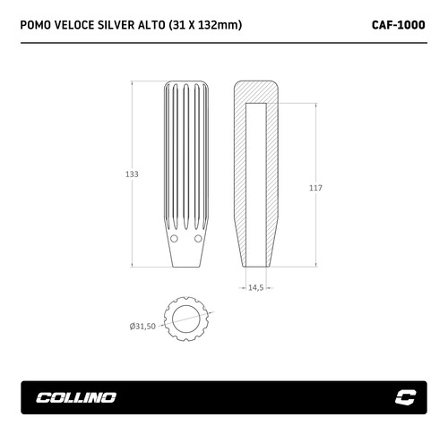 Pomo Palanca Cambios Selector Aluminio Collino Veloce Silver