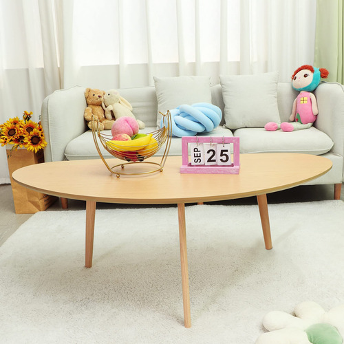 Mesa De Centro Ovalada Grande Moderna De Madera Natural