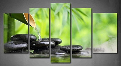 Arte De Pared Zen De 5 Paneles Verde Spa Bodegon Con Pintura