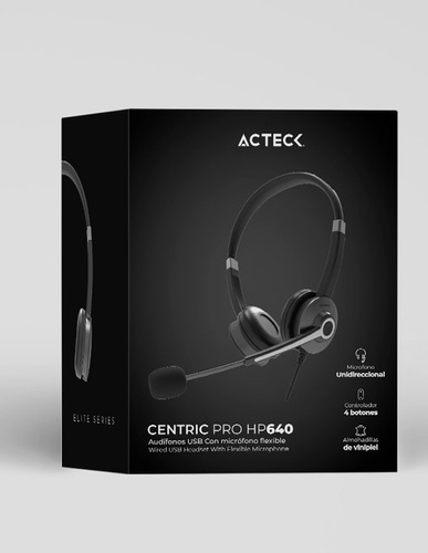 Audifono Diadema Para Call Center Acteck Centric Pro Hp640 Alambrico Con Microfono Flexible Usb Negro Ac-935319