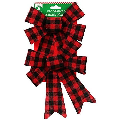 Christmas House Red And Black Buffalo Plaid Bows (set O...