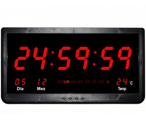 Reloj De Pared De Led Calendario Alarma Termometro 48x25cm