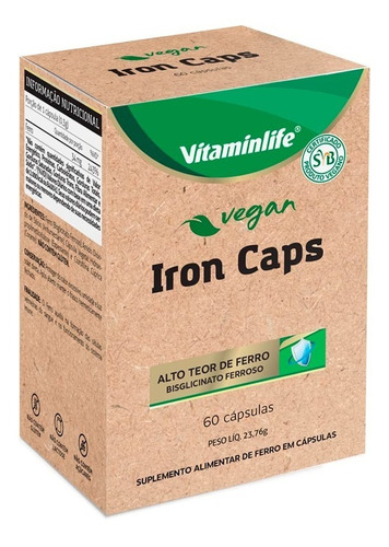 Ferro Bisglicinato Ferroso Iron Caps 60 Cápsulas Vitaminlife Sabor Sem sabor