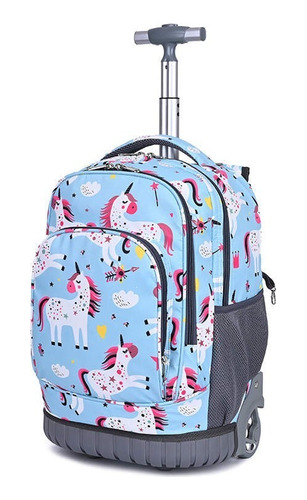 Mochila Escolar Con Ruedas Para Niñas Celeste / Talla Única