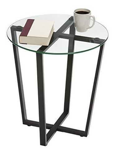 Mango Steam Metro Glass End Table Clear Top Black Base