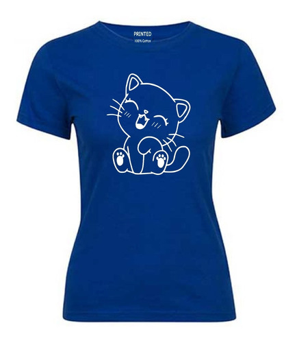 Polera Mujer Estampada Gatito Kawaii