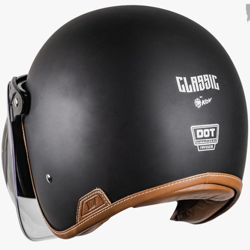 Casco Kov Classic Chopper Negro Abierto Con Mica Burbuja Dot Color Negro Tamaño Del Casco S (55-56cm)