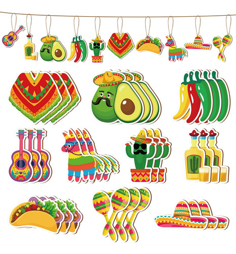 40 Adornos De Fiesta Mexicana De Verano, De Madera, Decorac.