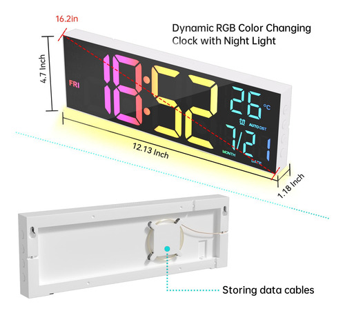 Reloj De Pared Digital 16.2 Pulgadas Marca Modelo Específico Color De La Estructura Color Del Fondo