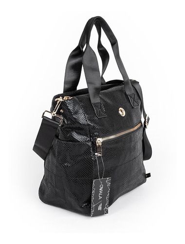 Imagen 2 de 6 de Cartera Mujer Amayra Tote Bag Grande Cierre Negra Brillante