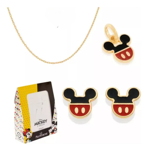 Kit Rommanel Disney Brinco E Colar Bermuda Mickey Mh Cor Dourado