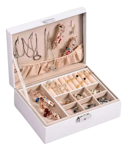 Alhajero Caja Organizadora Anillos Aro Accesorio Cuero Joyas Levys Bazar Color Blanco