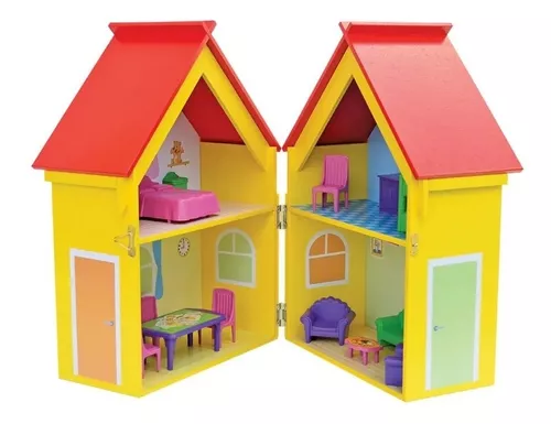 Casinha Da Peppa Pig Mobiliada Em Madeira Mdf C/ Móveis 41cm