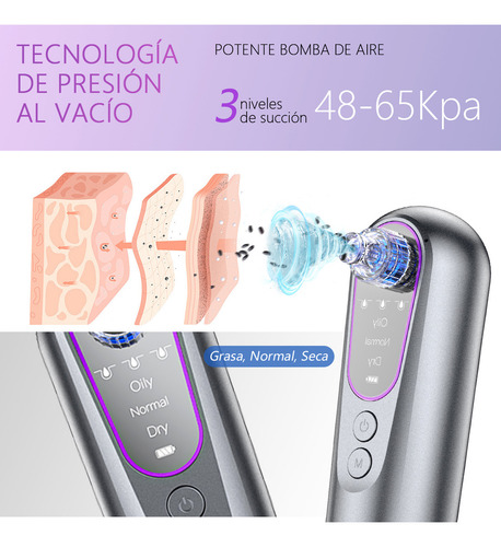 Removedor De Espinillas Maquina Ultra Micro Agua Limpiador Succión 5 Sondas Kit Belleza USB, Extractor Eléctrico Succionador, Limpiador de Belleza y Kit de Limpieza Facial, 5 Niveles de Succión