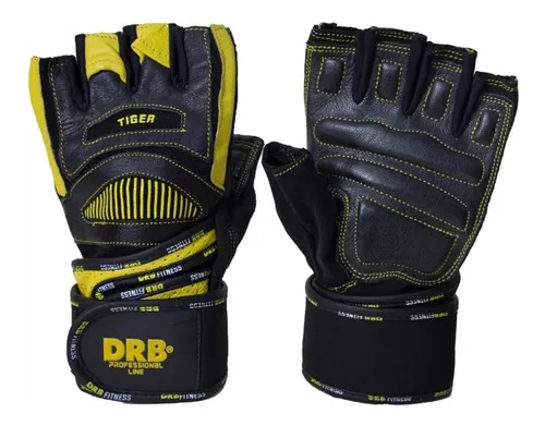 Guantes de Cuero para Pesas con Muñequera Marca DRB Negro - GymPro