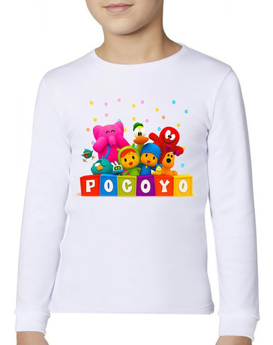 Polera Manga Larga Estampada 100%algodón Unisex Pocoyo