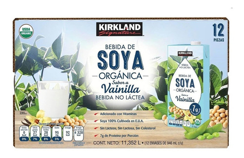 Kirkland Bebida De Soya Orgánica Vainilla 12 Pzs De 946 Ml