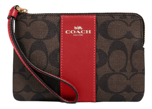 Wrislet Coach Para Dama Color Marrón Con Rojo Signature Marrón Signature Detalle Rojo 58035 Signature