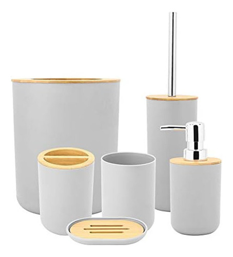 Set 6 Piezas Baño Plastico Bamboo Deco Bazar Trendy Store