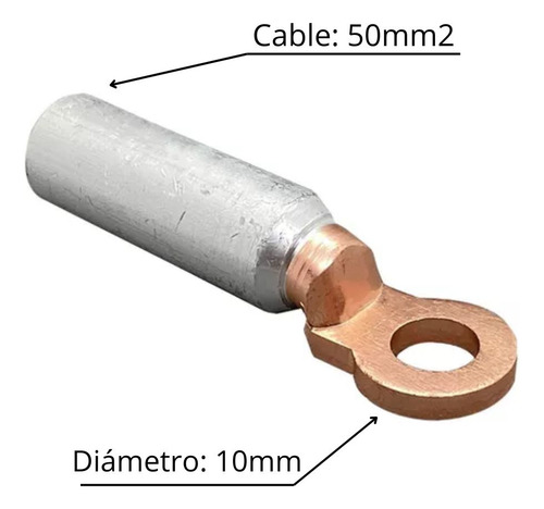 Terminal Bimetálico Para Cable Aluminio 50mm2 Diámetro 10mm