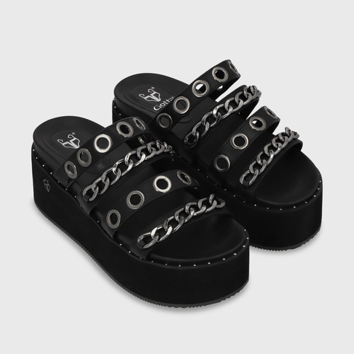 Sandalia Plataforma Negra Mujer 1566c Gotta