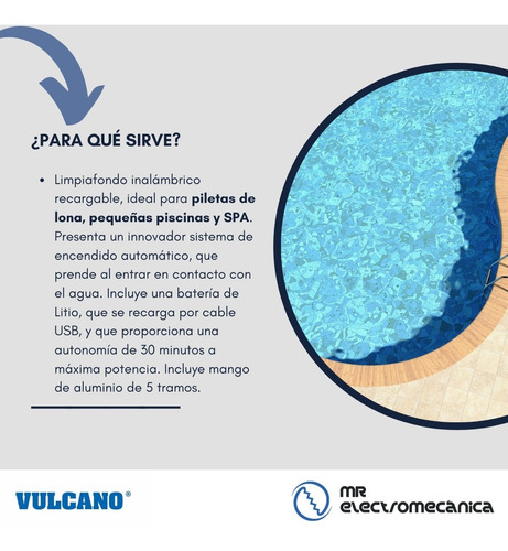 Imagen 5 de 10 de Limpiafondo Barrefondo Inalámbrico Vulcano Piletas Zuipy