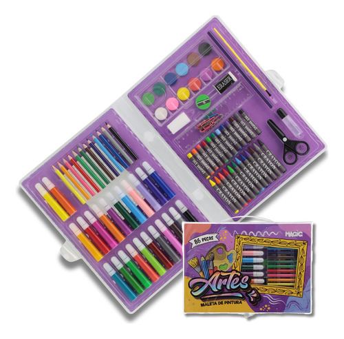 Maleta Kit De Pintura Escolar Estojo Infantil 86 Peças Artes