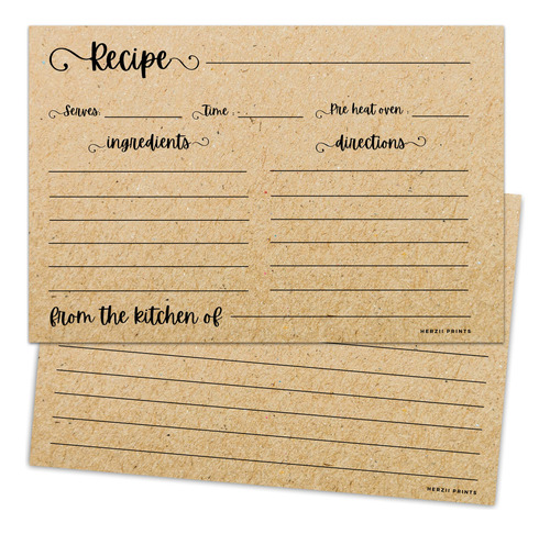 Tarjetas De Recetas De Doble Cara, 3 X 5 Pulgadas, 50 U...