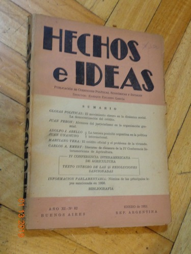 Revista Hechos E Ideas. Enero De 1951. Peronismo&-.