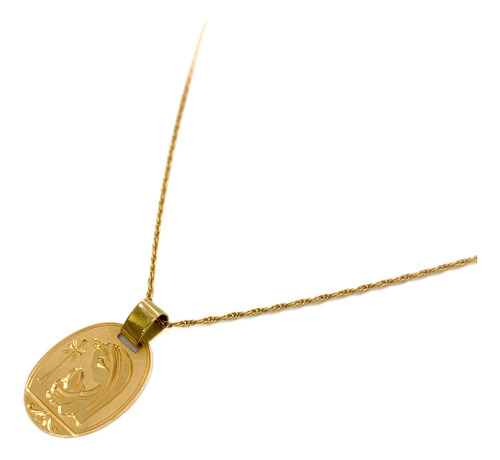 Cadena Turbillón Y Dije Medalla Virgen Niña Oro 18k 40 Cm
