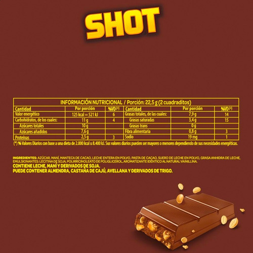 Caja Chocolate De Leche Con Mani Shot Pack