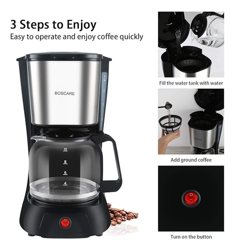 Boscare Cafetera Compacta 10 Tazas Con Filtro Reutilizable