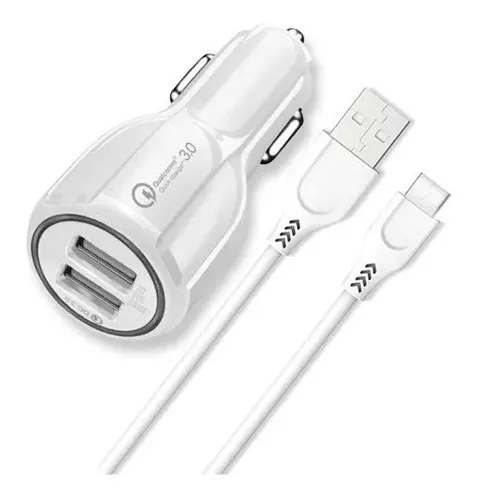 Cargador Doble Auto Ultra Rápido 3 Amp + Cable Usb Tipo C