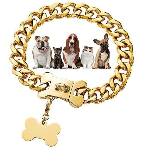 Collar De Perros De Cadena De Oro 15mm 18k Oro Collar 6xhns