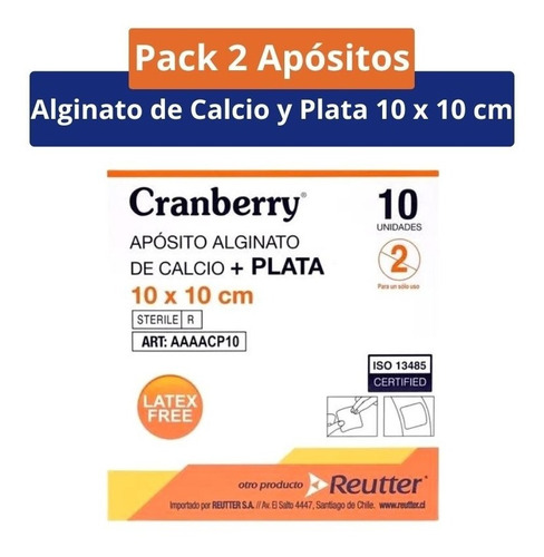 Apósito Alginato De Calcio + Plata 10x10 - Pack X 2 Unidades