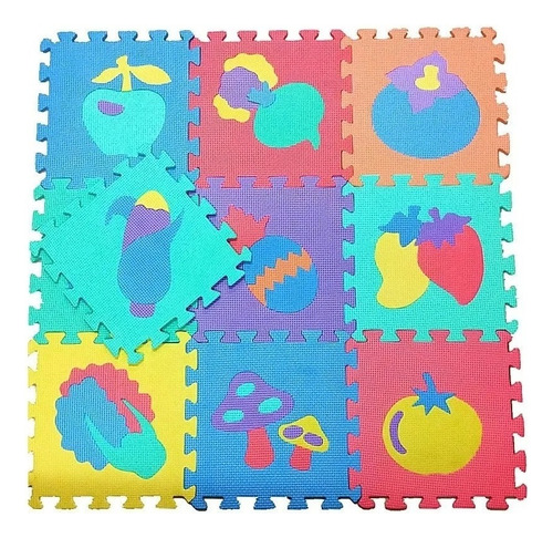 Alfombra Goma Eva Set 10 Cuadros Frutas 30x30 Bebes Niños