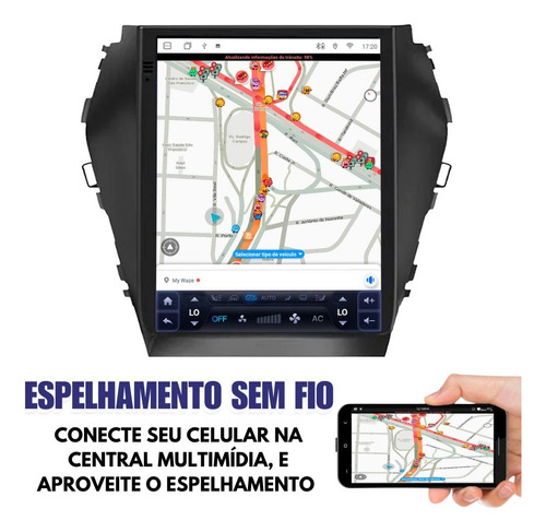 Central Multimídia Tesla Carplay Android P/ Santa Fe 2013/19