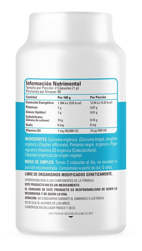 Imagen 2 de 4 de Vitamina D3 110 Cápsulas Organic Side Vegetal