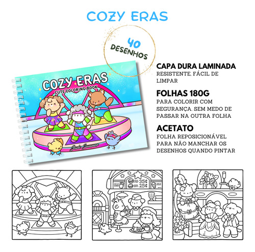 Cozy Eras Livro Para Colorir Estilo Bobbie Goods Animais Adoráveis Para Crianças Ou Adultos 40 Desenhos Capa Dura A5 180g