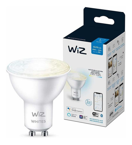 Imagen 2 de 9 de Dicroico Wiz Led Gu10 Cálido/frío Wi-fi Google Alexa