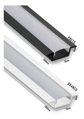 Barra 2m Perfil Slim Alumínio 20mm Embutir Madeira Gesso Cor da luz Preto Tensão de operação 12/24v 110V/220V