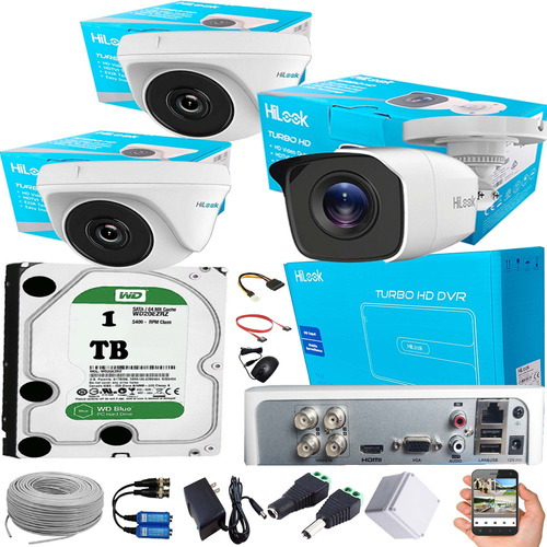 Kit Hikvision Hilook Dvr 4 Ch +3 Camaras 1080p+ Disco Duro