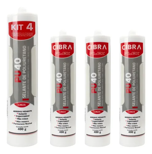 Kit 4 Unid Selante Poliuretano Pu 40 Cibra Flex Cinza Pu40 Mais V...